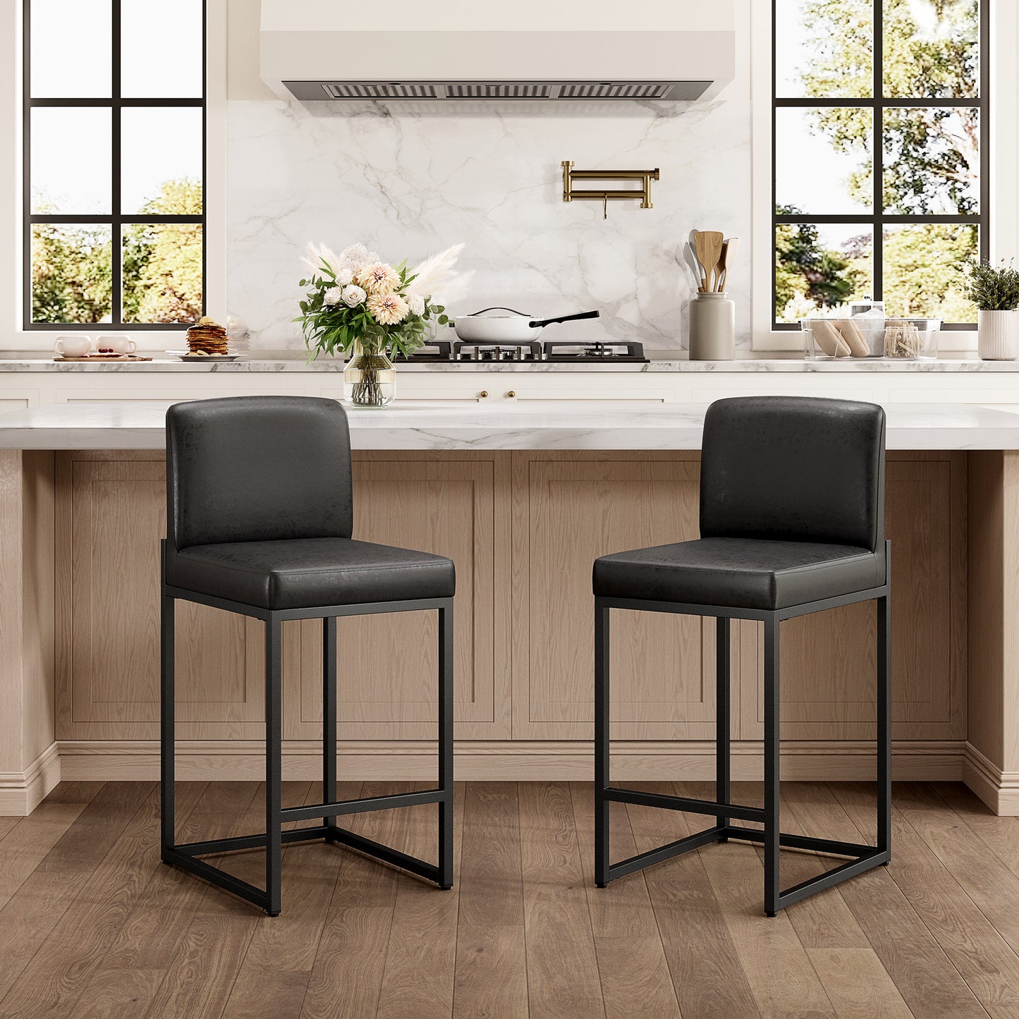 Captiva Designs 24 inch Height Bar Stool with Padded Seat and Back & Sturdy Steel Frame & Footrest