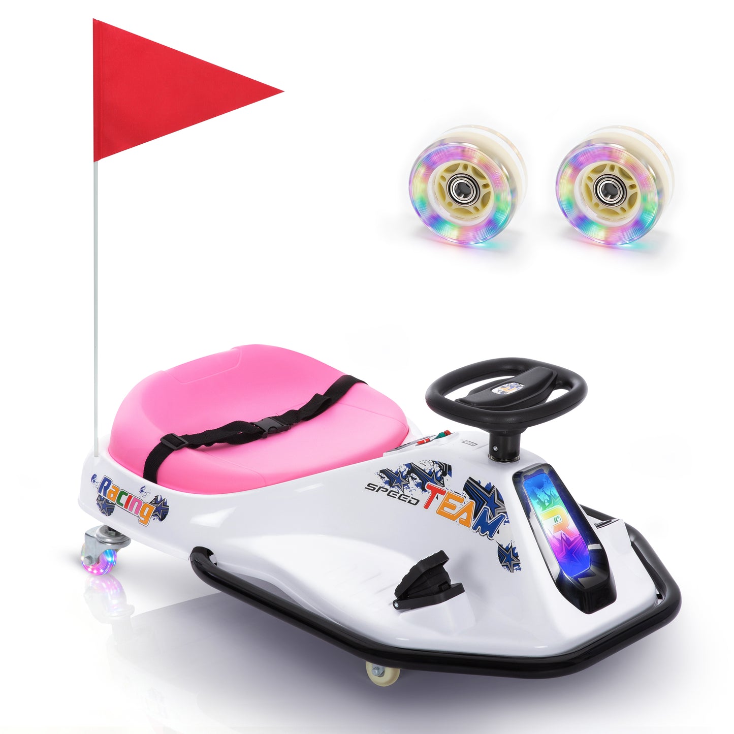 Captiva Designs Kids Electric Drifting Go Kart, 24V Ride On Drift Car with Upgraded Glowing Wheels, Music, LED Lights, Stepless Speeds Up to 9.3 Mph