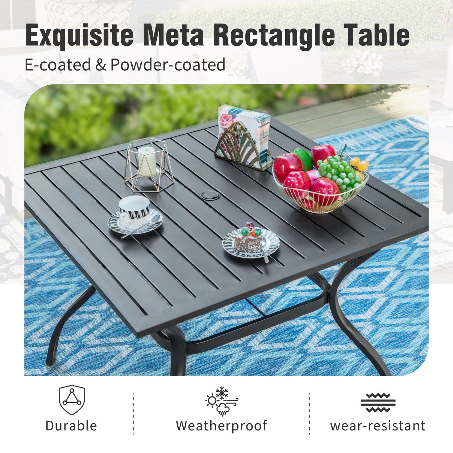 Captiva Designs 5pc Outdoor Patio Steel Dining Table & Metal Chairs with Stripe Back