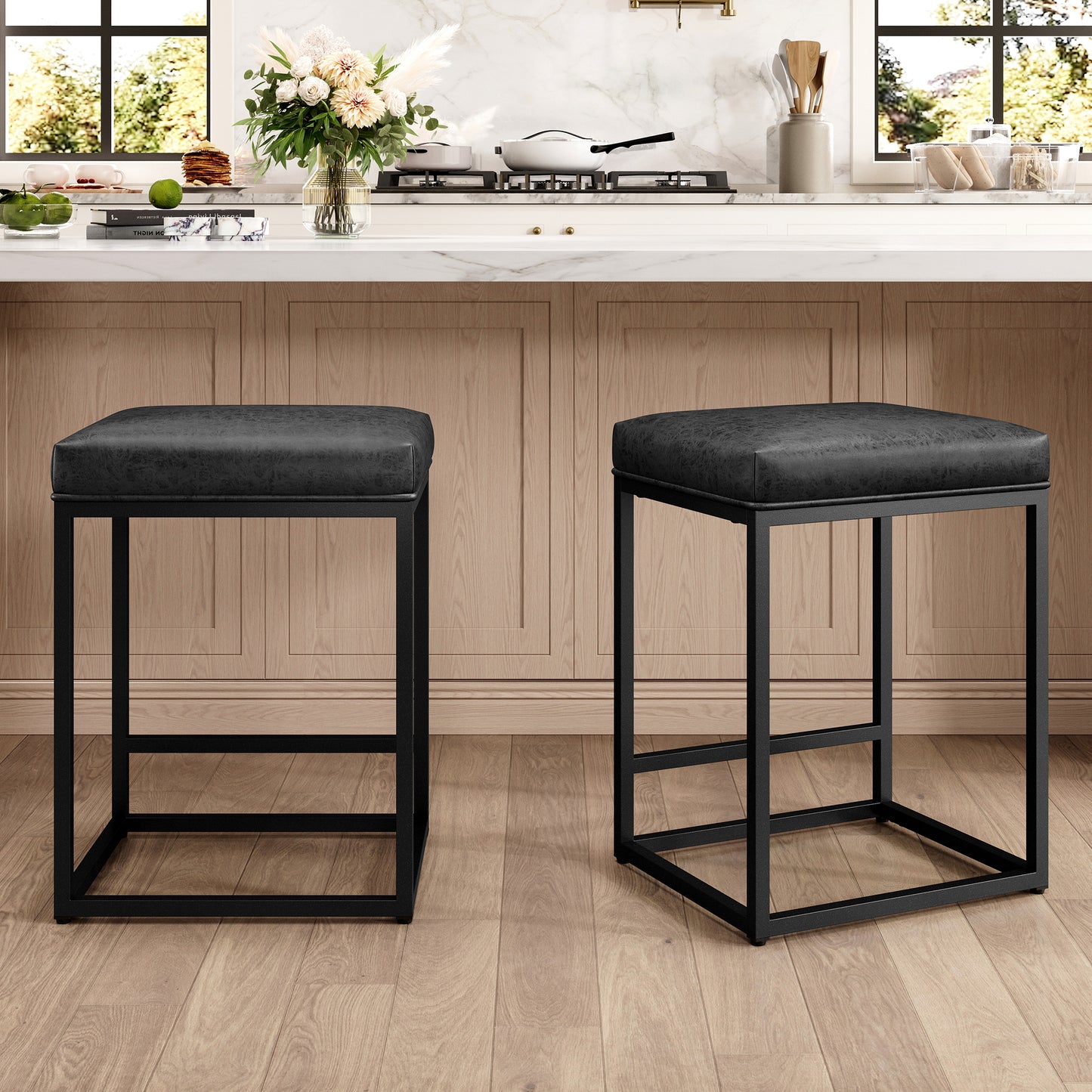 Captiva Designs 24 inch Counter Height Bar Stool with Faux Leather Cushion and Sturdy Metal Frame