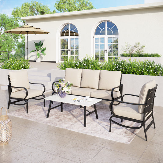 Captiva Designs 4 PCS Metal Patio Furniture Conversation Set with Coffee Table for Garden Porch Backyard