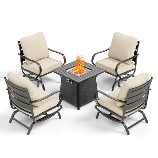 Captiva Designs 5pc Metal Patio seating Furniture Fire Pit Set for with Rocking Chairs Garden Porch Backyard