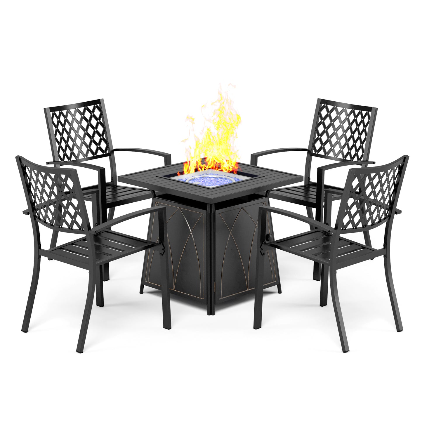 Captiva Designs 5pc Outdoor Patio Dining Set with Square Steel Table & Metal Armrest Chairs