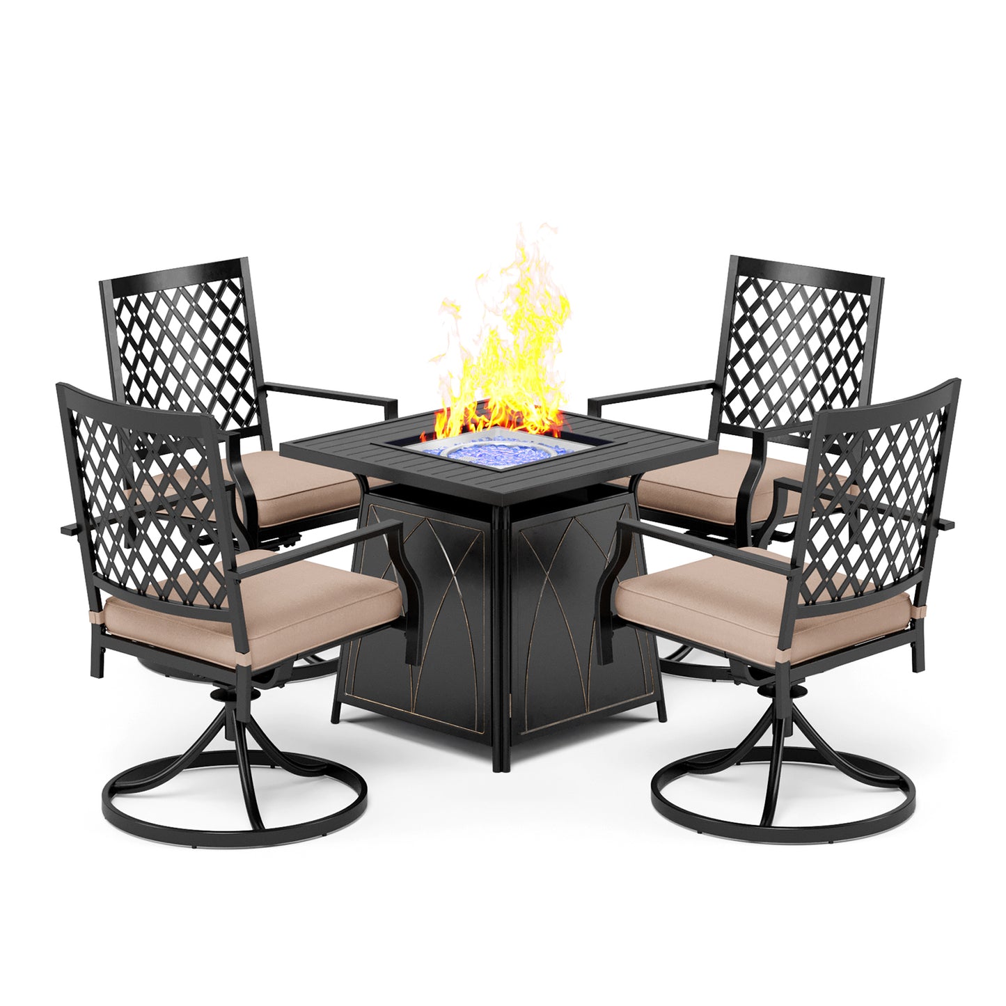 Captiva Designs 5pc Outdoor Patio Dining Set with Square Steel Table & Metal Armrest Chairs