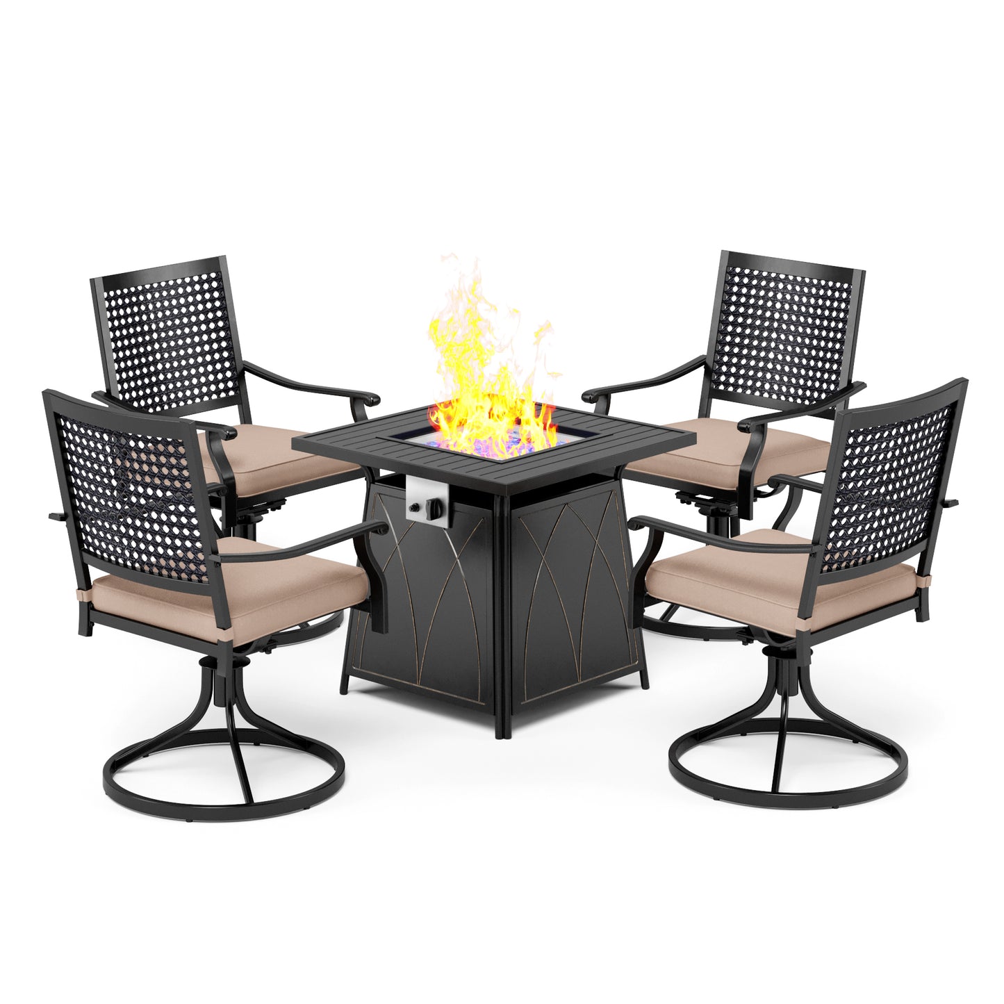 Captiva Designs 5pc Outdoor Patio Dining Set with Square Steel Table & Metal Armrest Chairs