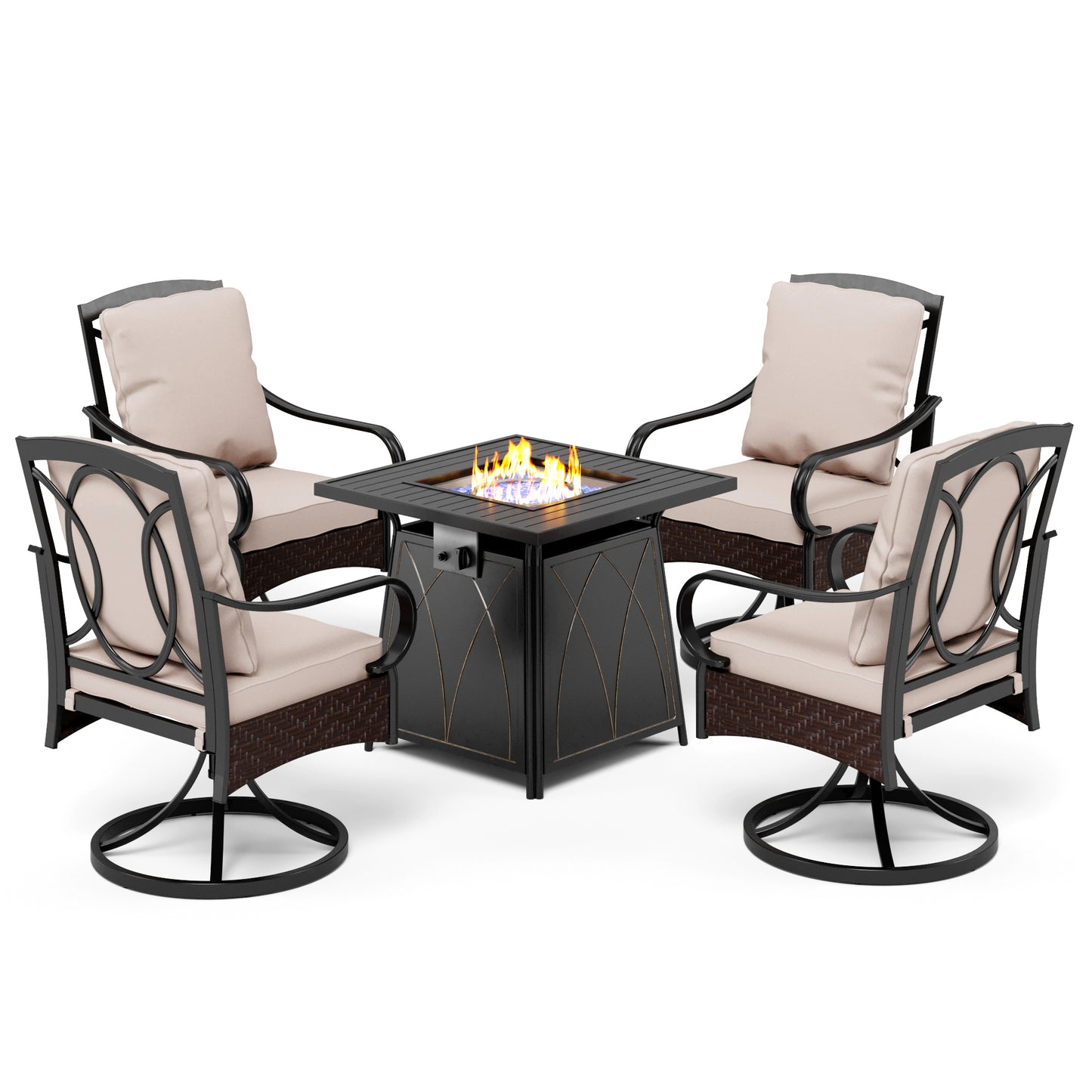 Captiva Designs 5pc Patio Dining Square Steel Fire Pit Table & Armrest Metal Frame Chairs