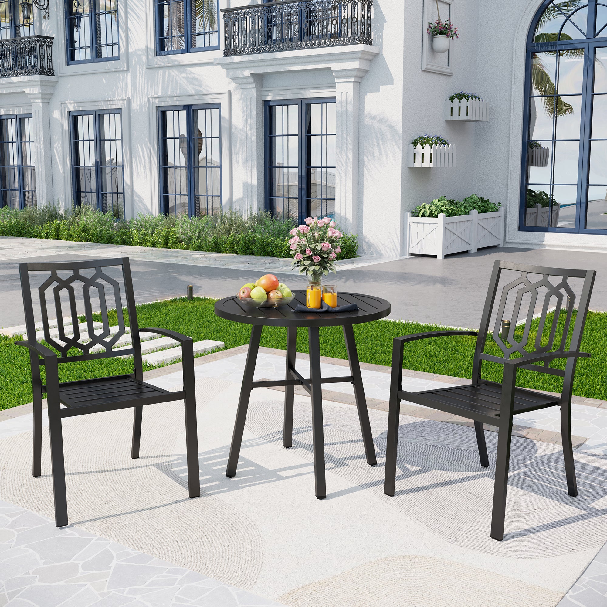 Captiva Designs 3pc Outdoor Patio Slatted Tabletop Round Dining Table ...
