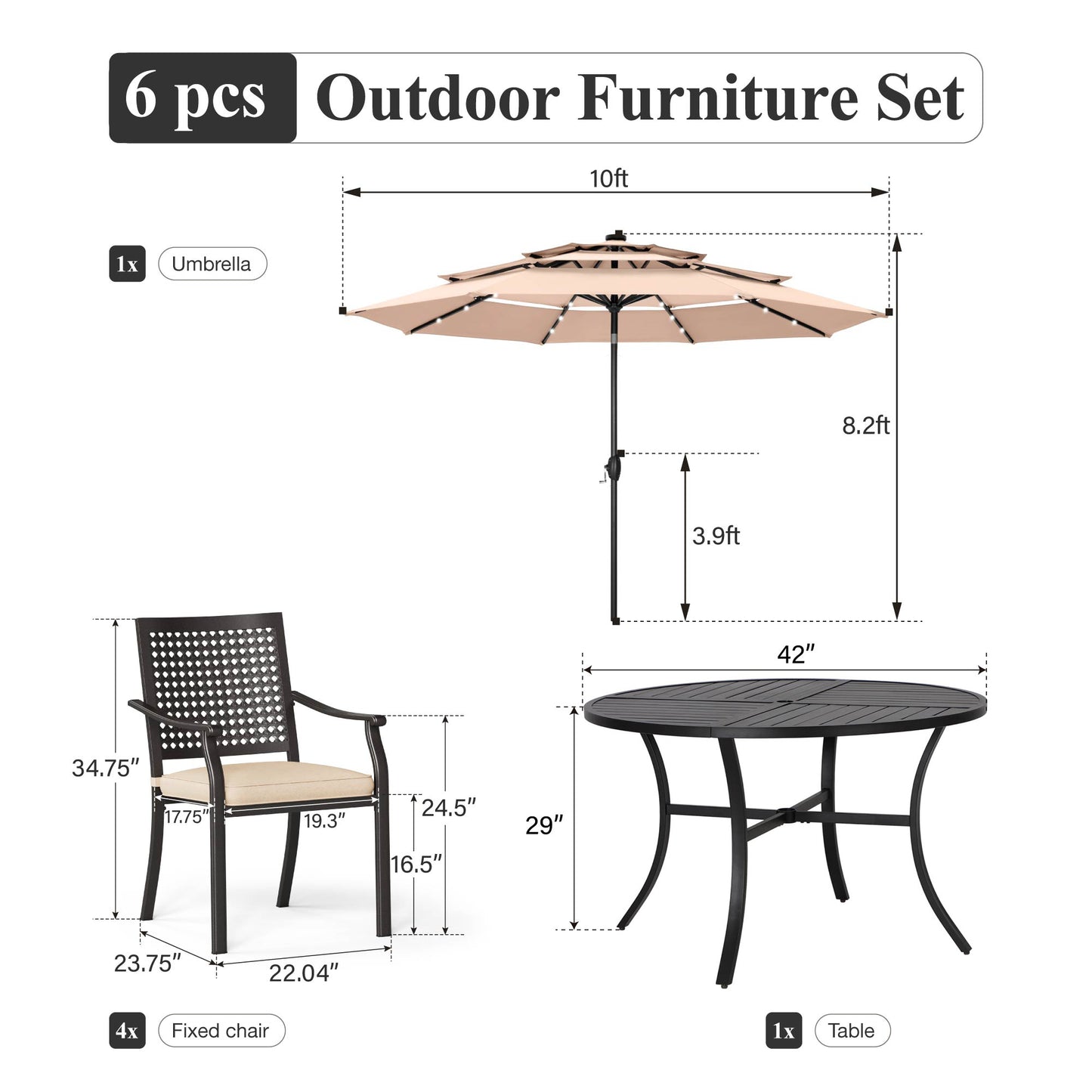 Captiva Designs 1 件户外棕色木质长方形金属餐桌，带伞孔