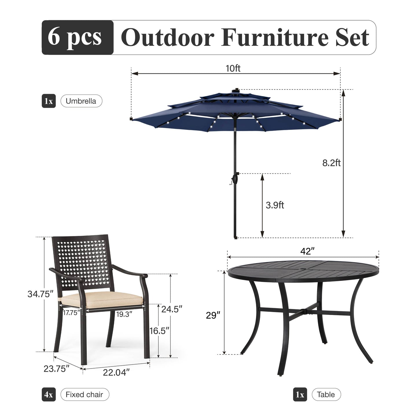 Captiva Designs 1 件户外棕色木质长方形金属餐桌，带伞孔