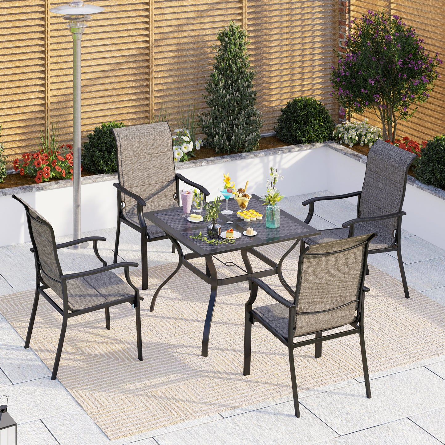 Captiva Designs 1 件户外板条顶可扩展钢制矩形可调节餐桌