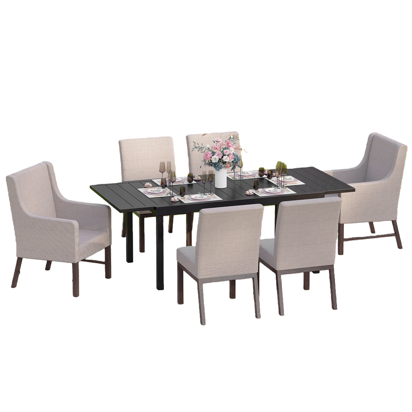 Captiva Designs 7pc Kitchen Furniture Set with Steel Dining Table & Cushioned Metal Chairs