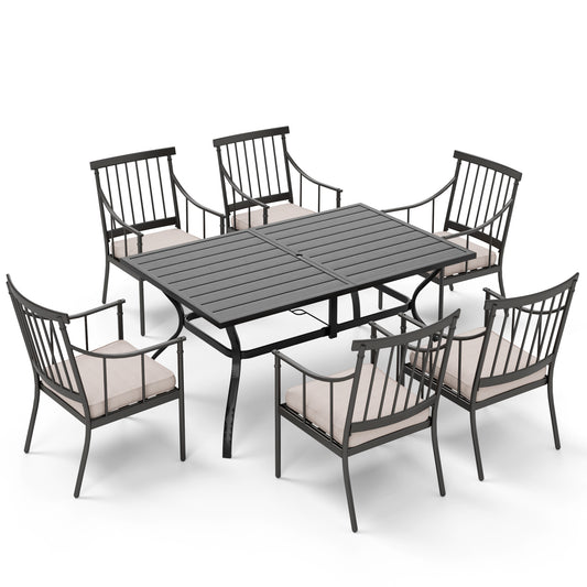 Captiva Designs 7pc Patio Dining Set with Rectangle Steel Table & Stylish Arm Chairs with Cushions