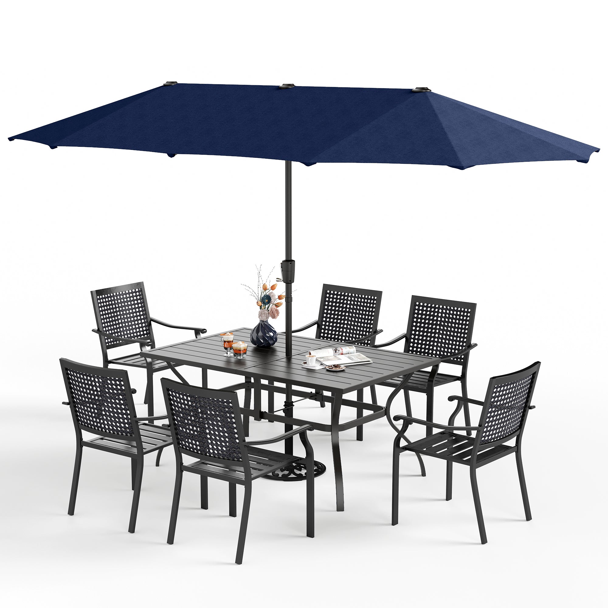 Nectar Table Captiva Designs 8pc Patio Slat-top Dining Steel Table & StackableSteel ...