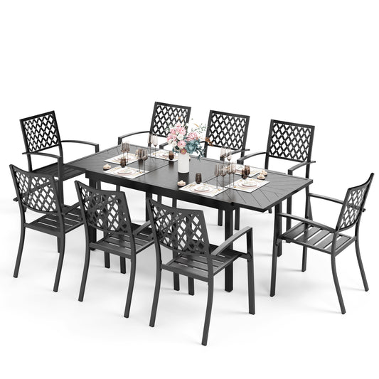 Captiva Designs 9pc Patio Dining Geometric Pattern Extendable Steel Rectangle Table & Steel Chairs