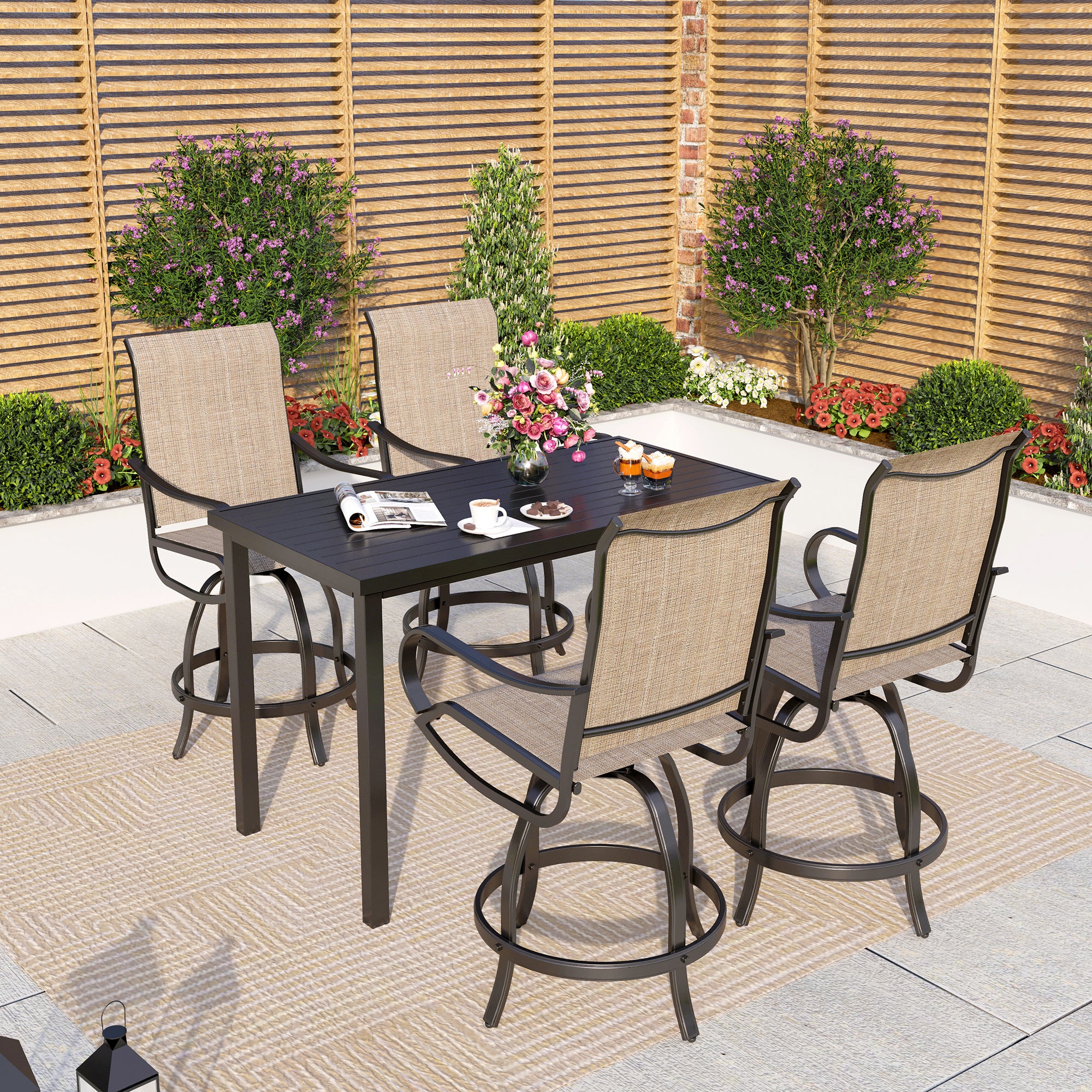 Captiva Designs 5pc Bar Height Rectangle Metal Table with Umbrella Hol ...