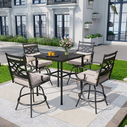 Captiva Designs 5pc Outdoor Patio Dining Steel Bar Table & High Bar Swivel Stools