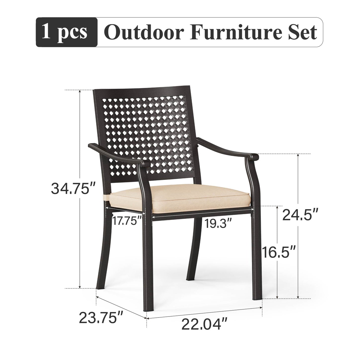 Captiva Designs 2pc Outdoor Patio Dining Chairs with Steel Frame and Ventilated Backs