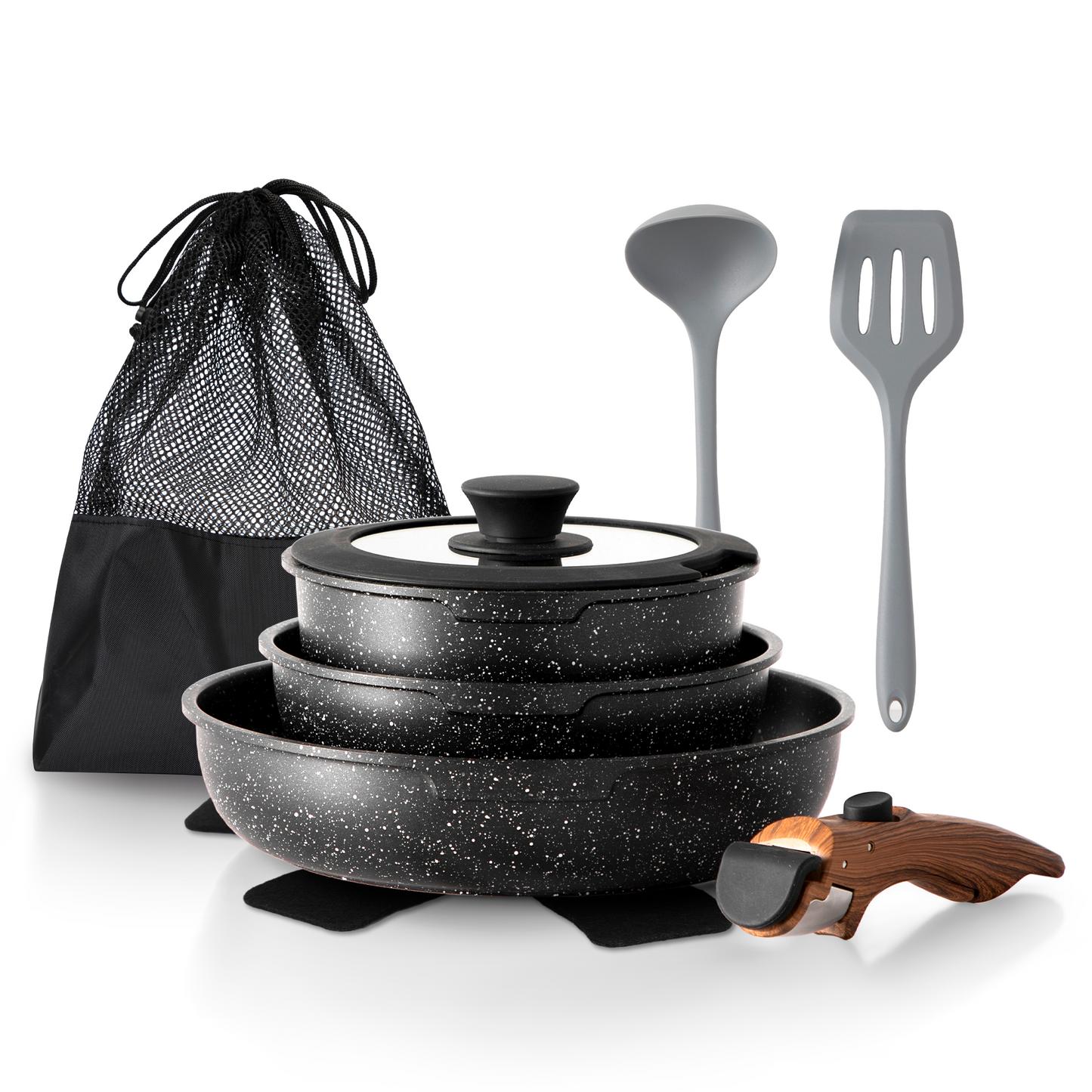 Captiva Designs 10 Pieces Nonstick Granite Cookware Set with Detachable Heat-Insulation Bakelite Handle