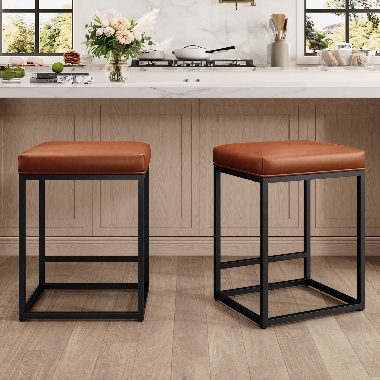Captiva Designs 24 inch Counter Height Bar Stool with Faux Leather Cushion and Sturdy Metal Frame