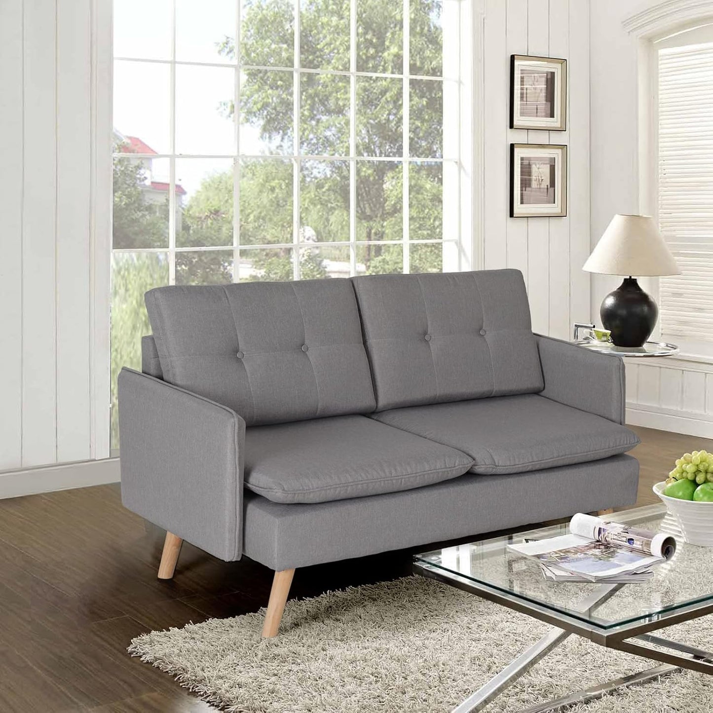 Sophia & William Sofa Coach Modern Loveseat for Living Room Upholstered Fabric 2-Seat Sofa Pillowed Back Cushion Straight Arms 52" Love Seats for Bedroom, Apartment, Dorm, Studio, Office-Light Grey