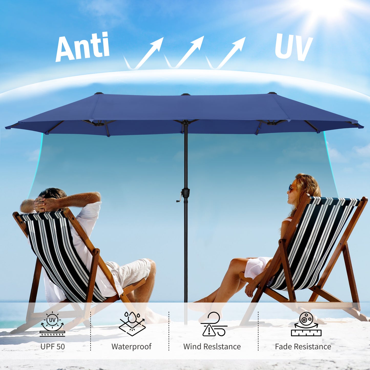 Captiva Designs 8pc Patio Slat-top Dining Steel Table & Stackable Steel Chairs & Market Umbrella