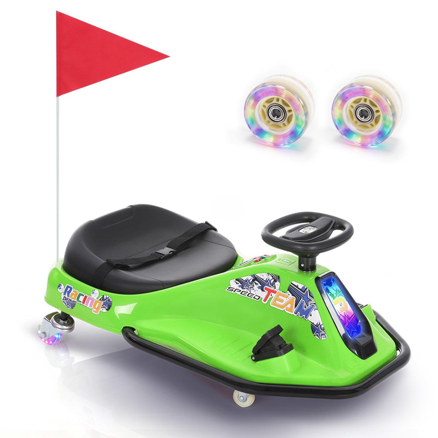 Captiva Designs Kids Electric Drifting Go Kart, 24V Ride On Drift Car with Upgraded Glowing Wheels, Music, LED Lights, Stepless Speeds Up to 9.3 Mph