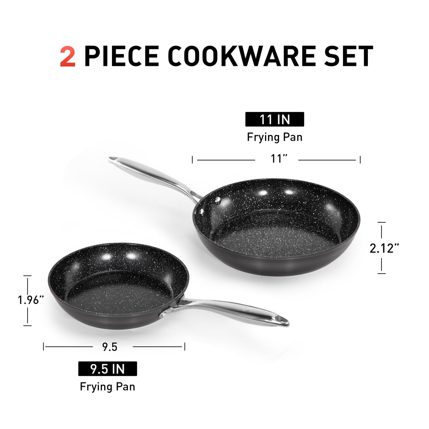 Captiva Designs Hard Anodized Ceramic Non-Stick Fry Pans Set, Black