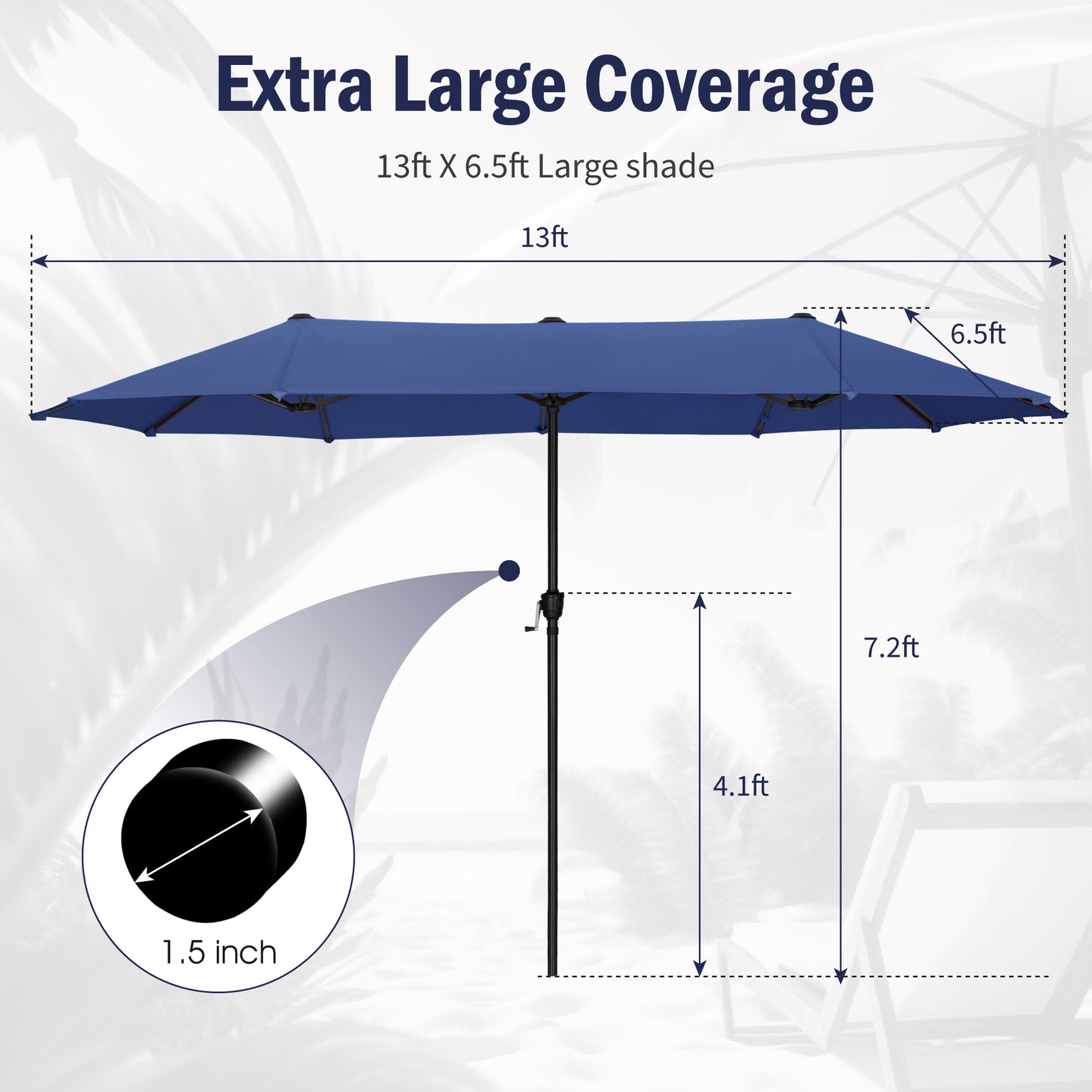 Captiva Designs 8pc Patio Slat-top Black Dining Table & Crescent Arm Rattan Chairs & Market Umbrella