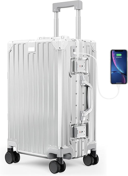 ALPHA CAMP Carry-on Suitcase 36,8x22x55,9 cm suitcase M Light TSA Lock Hard shell Suitcase 36L Suitcase Aluminum Frame Suitcase Silver Medium Polycarbonate Suitcase Suitcase Suitcase Suitcase Suitcase Suitcase Suitcase Suitcase Suitcase Travel