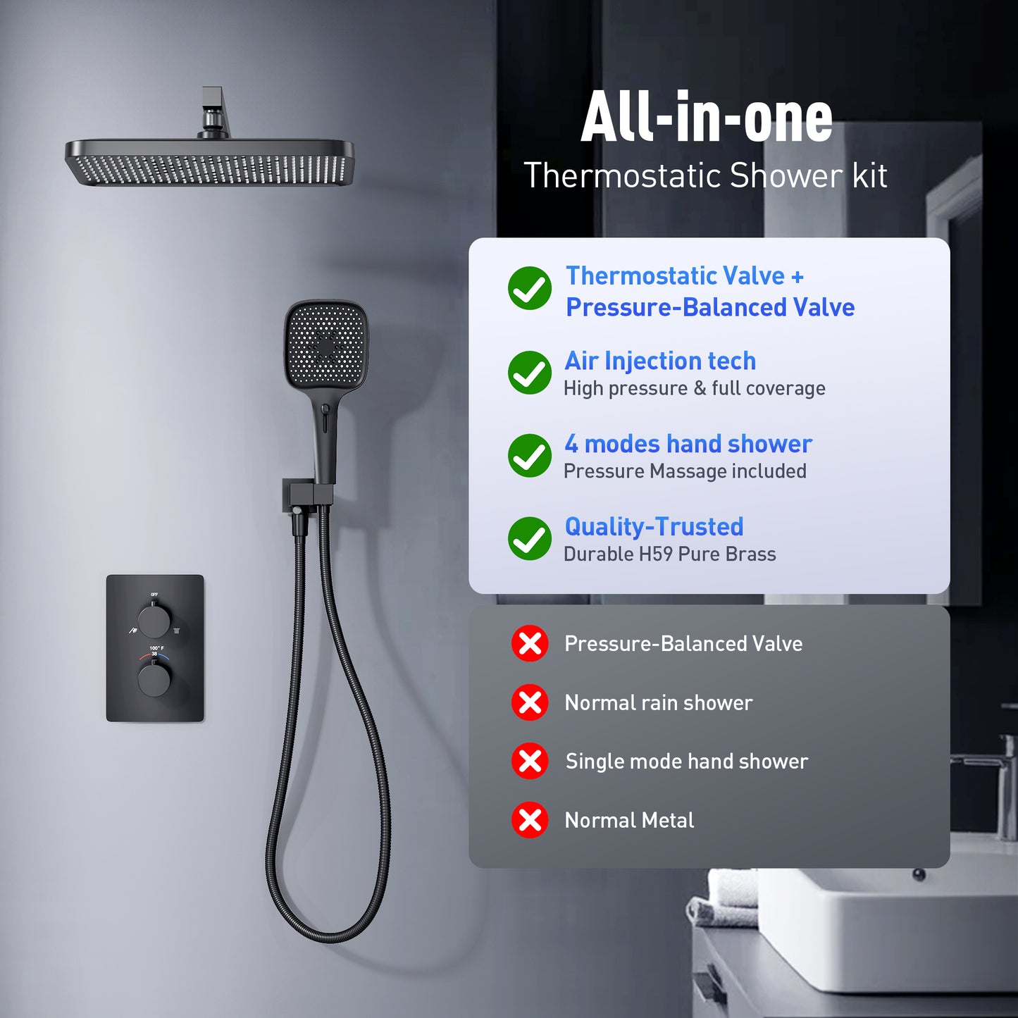 Captiva Designs Wall Mounted High Pressure Shower Head with Hand Shower