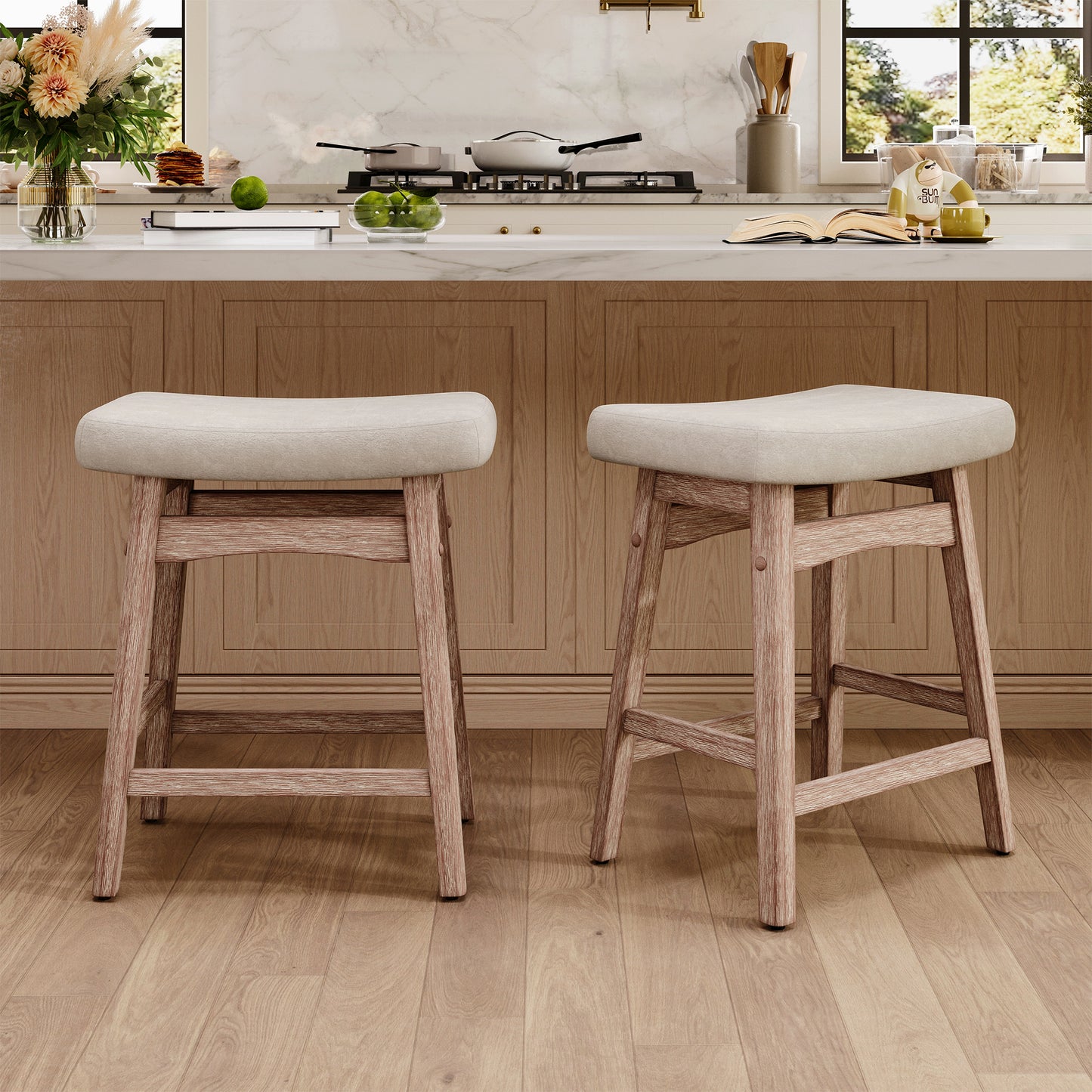 Captiva Designs 24 inch Counter Height Bar Stool with Padded Seat & Solid Wood Frame & Footrest