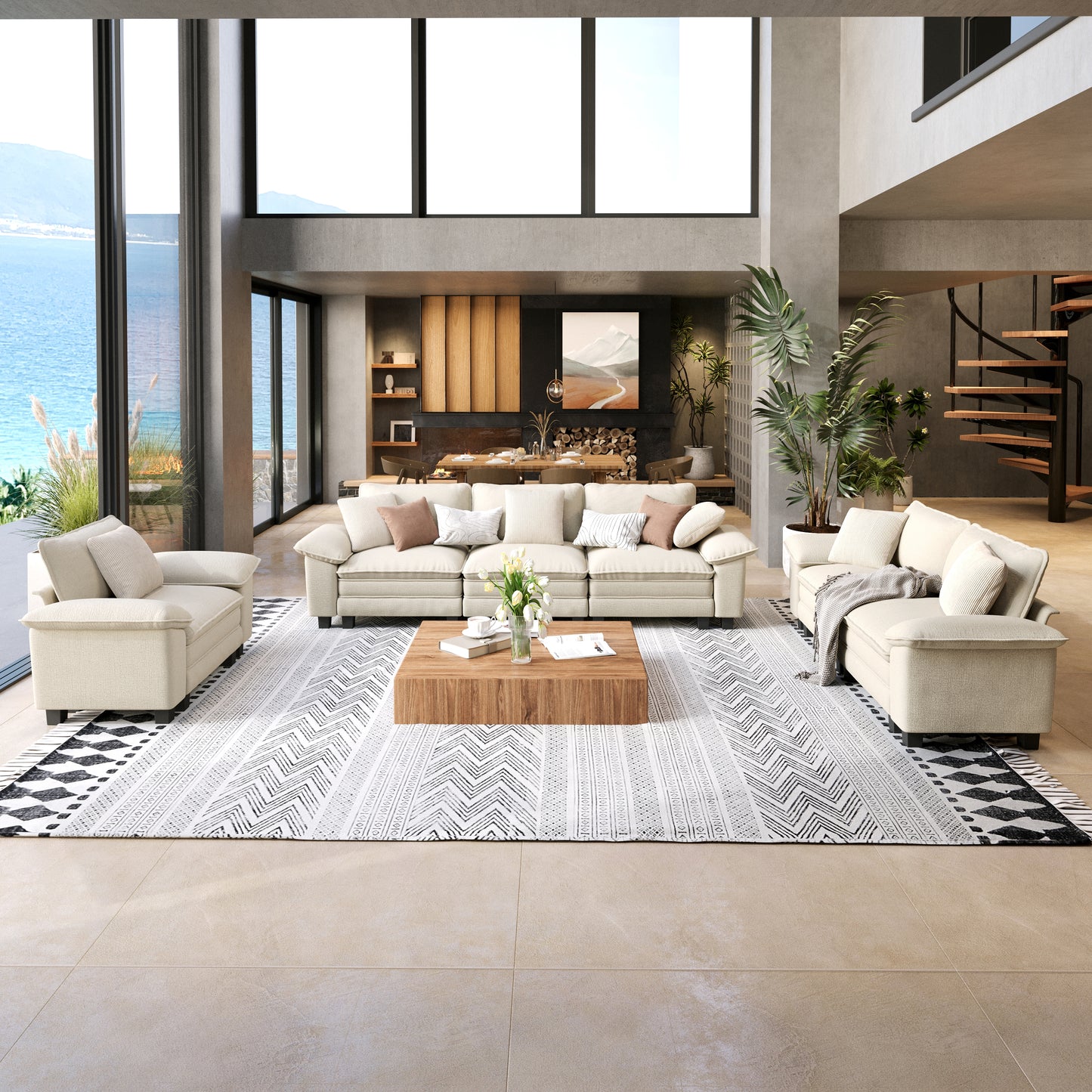 SUNSHINE VALLEY 3-Piece Modular Sectional Couch Set with Armchair Loveseat, Modern 6-Seater Cloud Sofa Set, White, Wider Armrest, Comfy Deep Seat, Soft Chenille Furniture Set for Living Room Bedroom