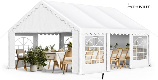 PHIVILLA 20'x16' Outdoor Heavy Duty Party Tent Large Commercial Canopy Wedding Event Shelter with Removable Sidewalls & 3 Storage Bags for Patio Outdoor Garden Events, White