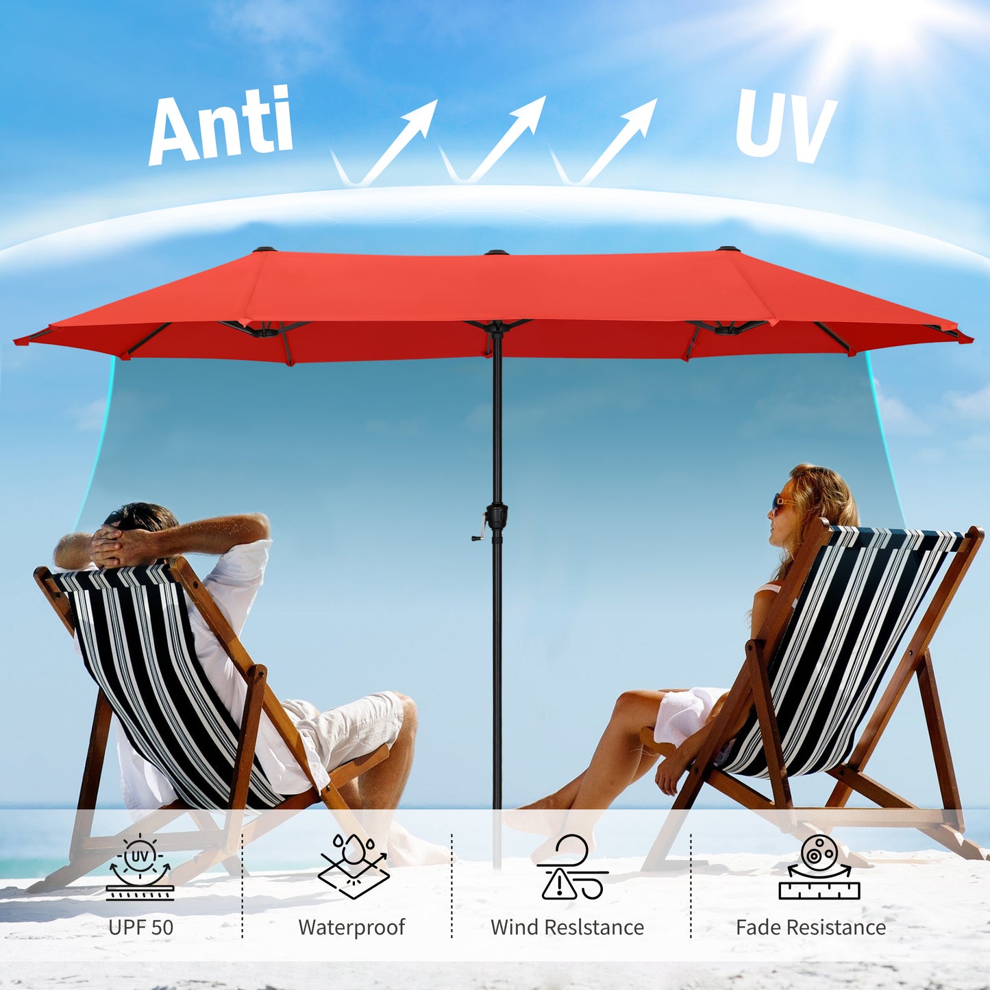 Captiva Designs 8pc Patio Slat-top Dining Steel Table & Stackable Steel Chairs & Market Umbrella