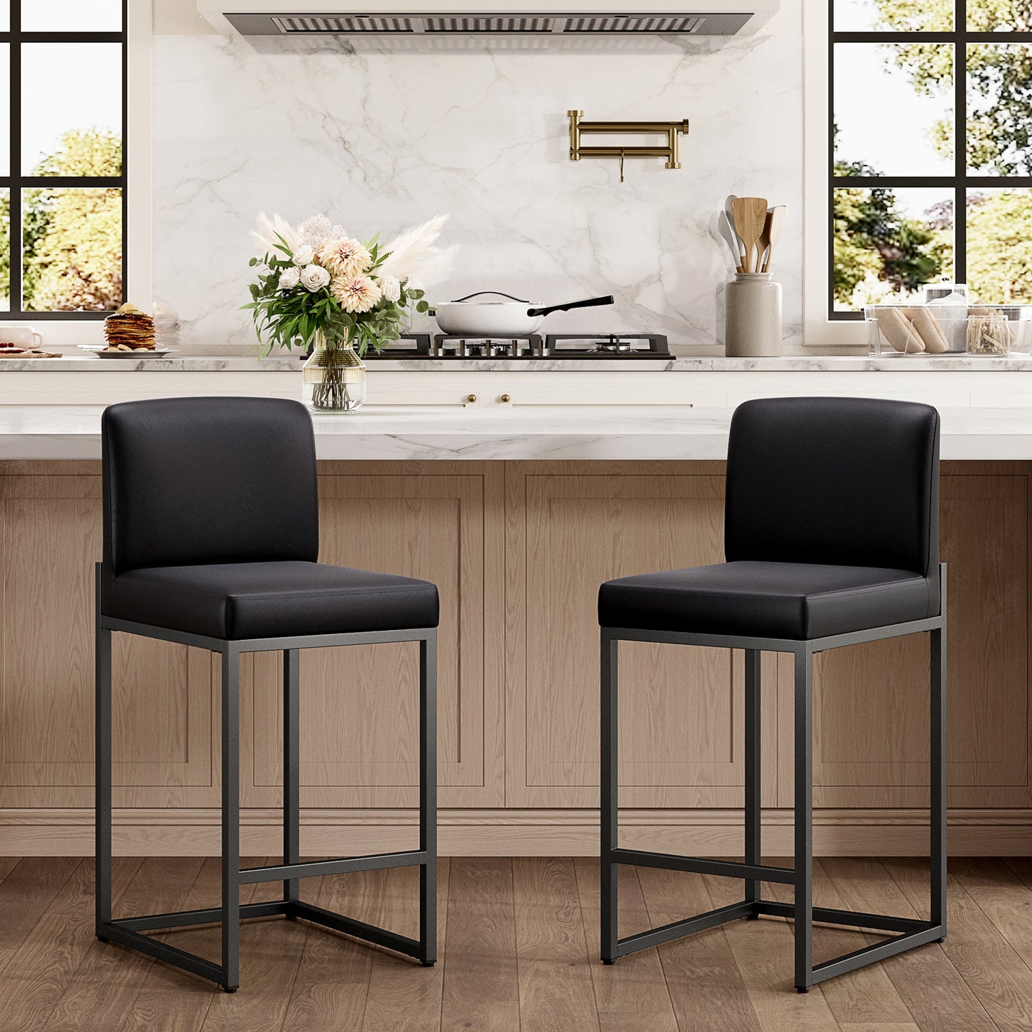 Captiva Designs 24 inch Height Bar Stool with Padded Seat and Back & Sturdy Steel Frame & Footrest