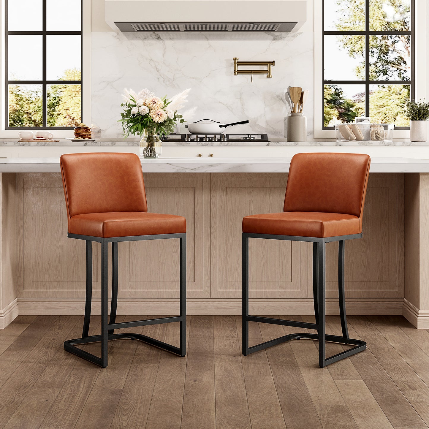 Captiva Designs 24 inch Height Bar Stool with Faux Leather & Padded Seat and Back & Sturdy Steel Frame