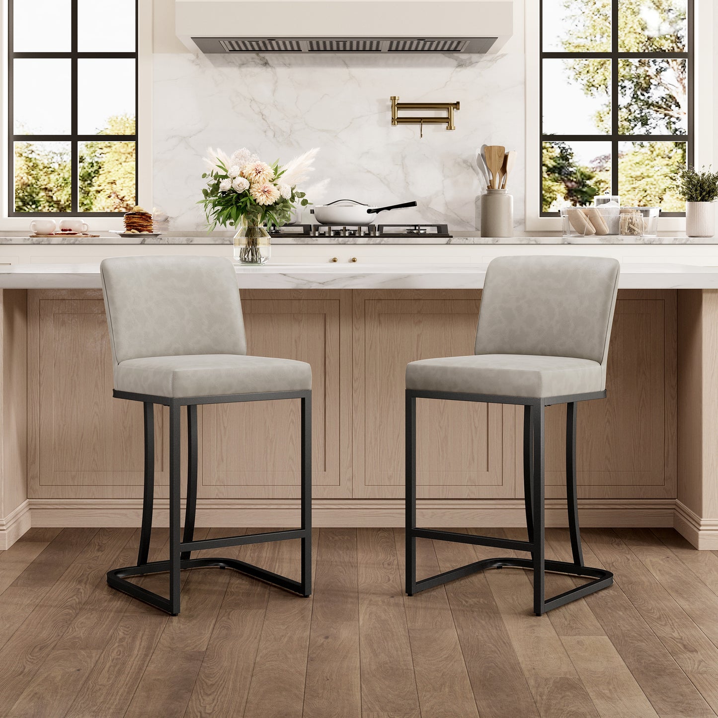 Captiva Designs 24 inch Height Bar Stool with Faux Leather & Padded Seat and Back & Sturdy Steel Frame