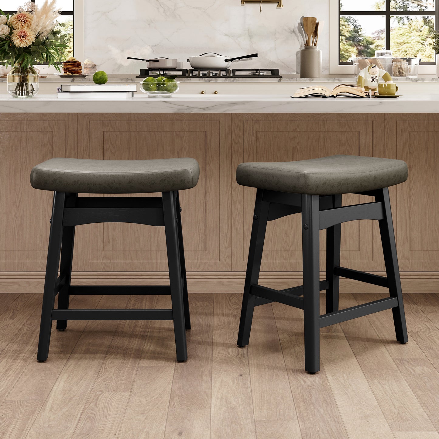 Captiva Designs 24 inch Counter Height Bar Stool with Padded Seat & Solid Wood Frame & Footrest
