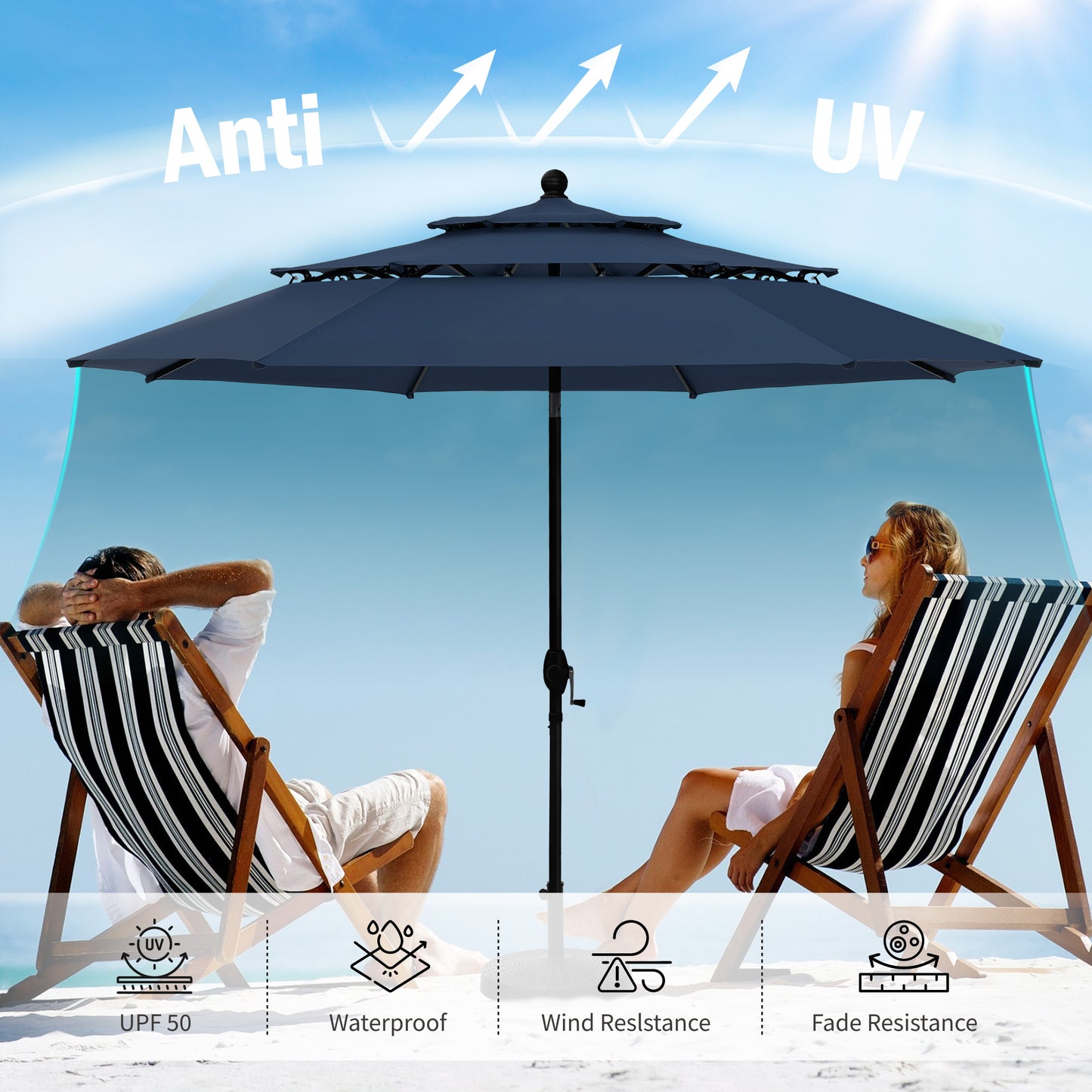 Captiva Designs 6pc Patio Slat-top Black Dining Table & Crescent Arm Rattan Chairs & Market Umbrella