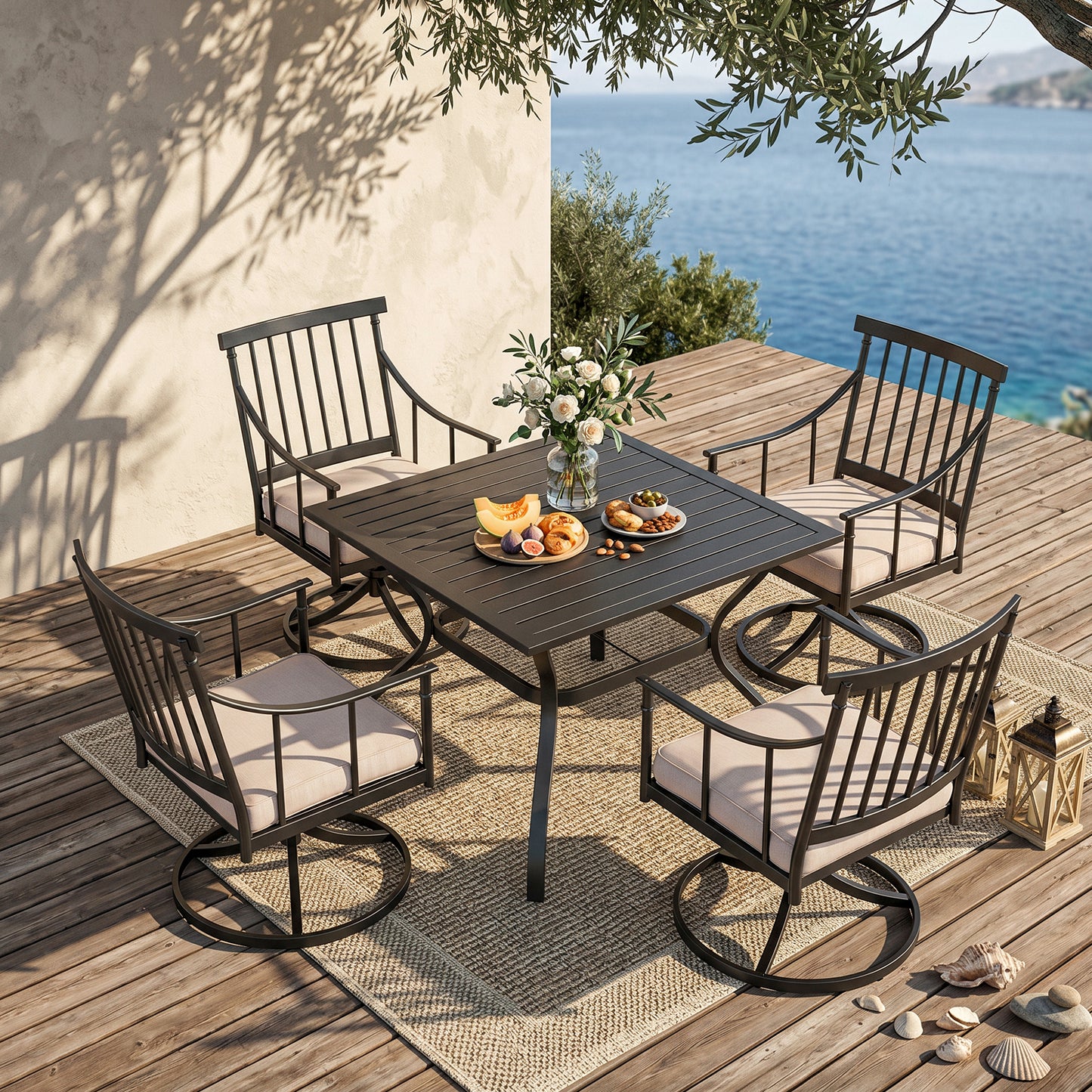 Captiva Designs 5pc Outdoor Patio Steel Dining Table & Stylish Cushioned Metal Chairs