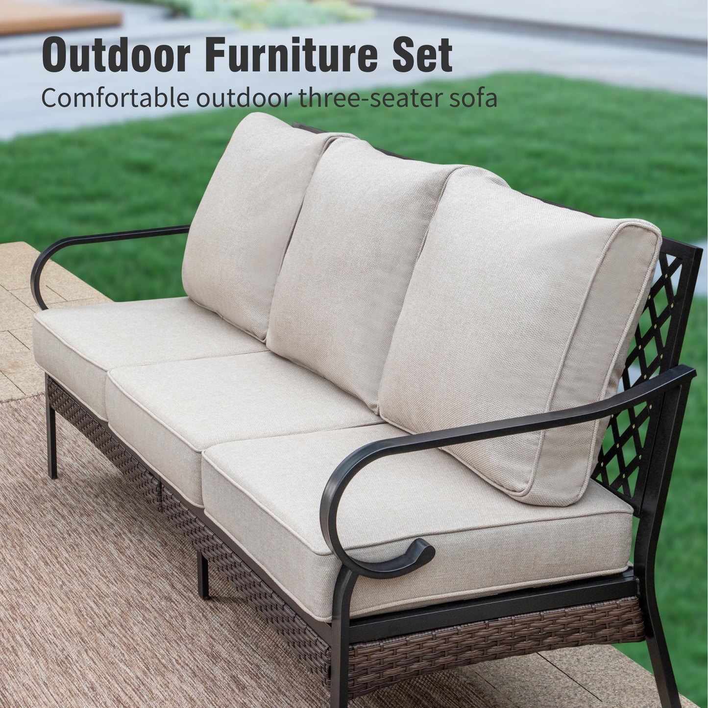 Captiva Designs 4 Piece All Weather Wicker Metal Patio Outdoor Furniture Conversation Set for Backyard, Garden, Deck