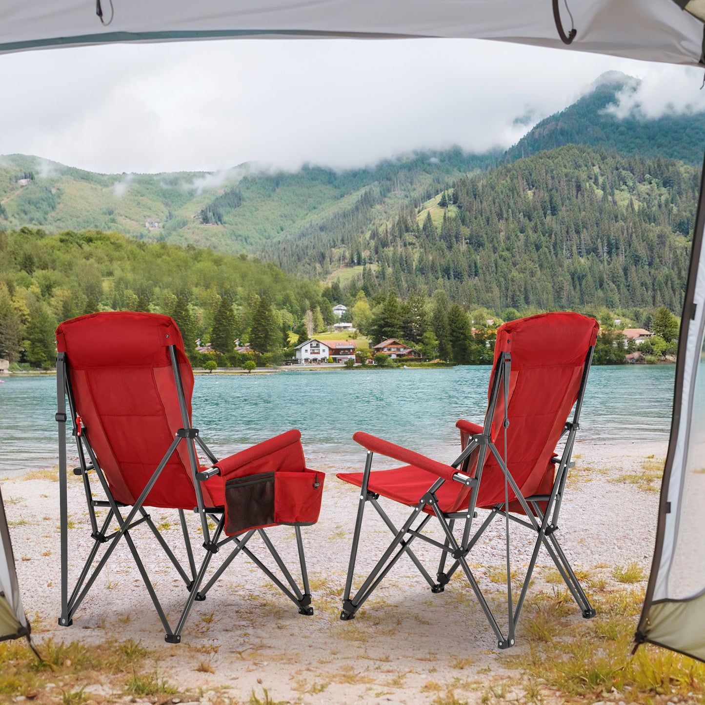 Captiva Designs Heavy Duty XL Camping Chair with Headrest, Cup Holder & Side Pocket, 500 lbs Capacity