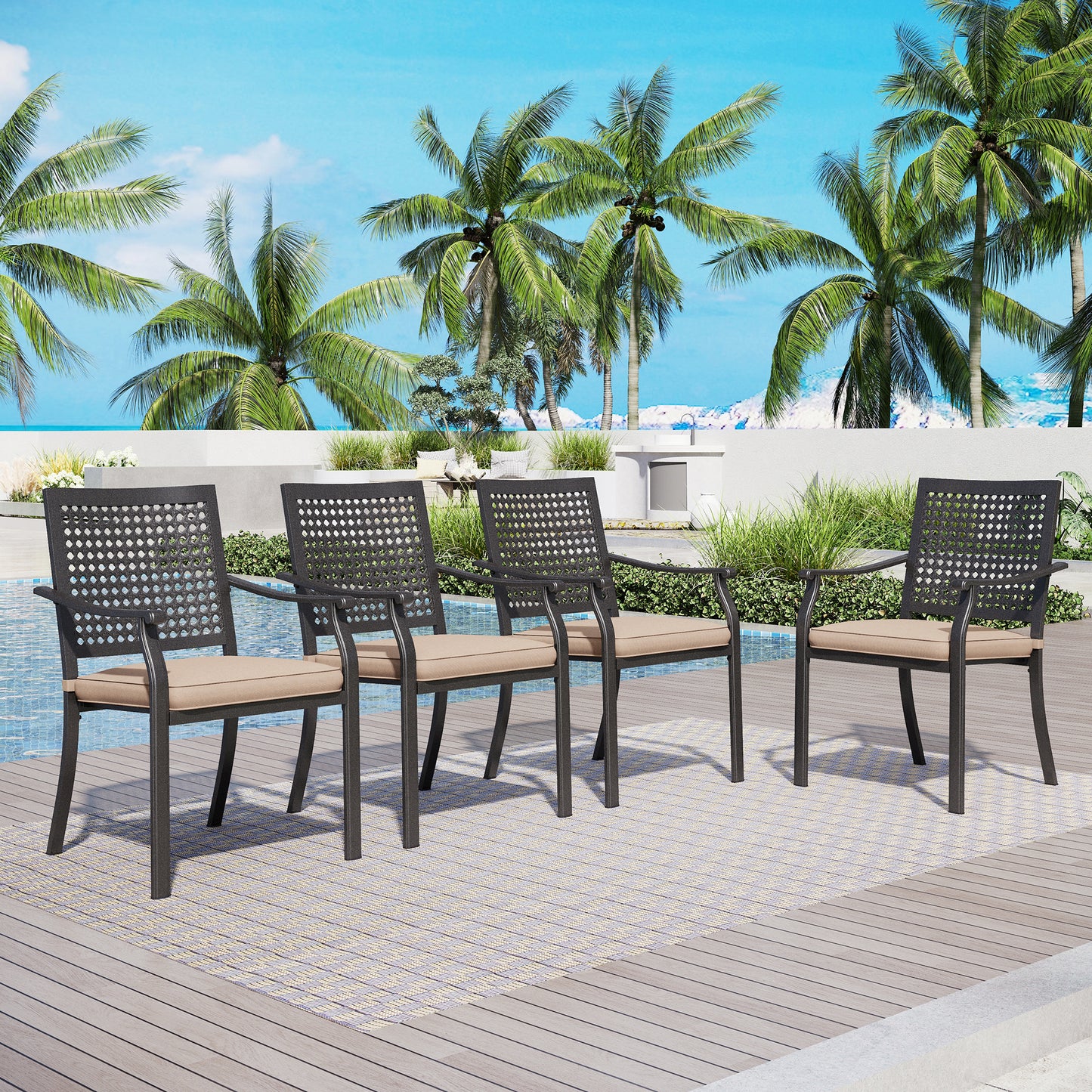 Captiva Designs Outdoor Patio Dining Chairs with Powder-coated Steel Frame