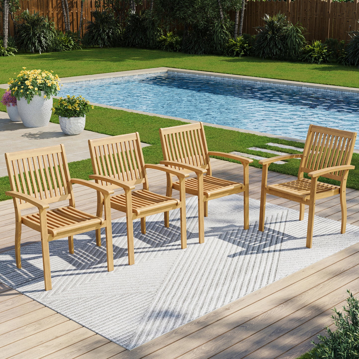 Captiva Designs Outdoor Patio Dining Acacia Wood Patio Fixed Chairs with Armrests