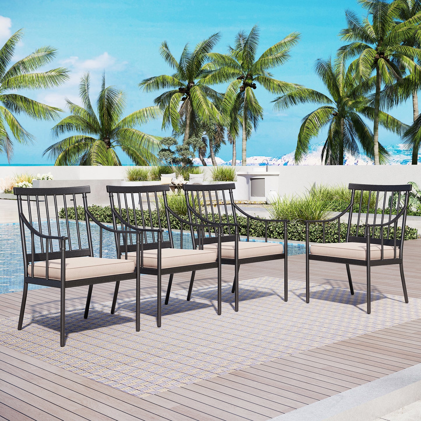 Captiva Designs Outdoor Patio Metal Dining Steel Chairs with Removable Seat Cushion