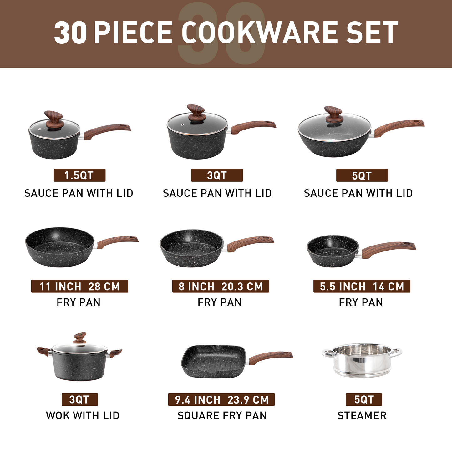 Captiva Designs Nonstick Granite Cookware and Bakeware Set with Heat-Resistant Bakelite Handle