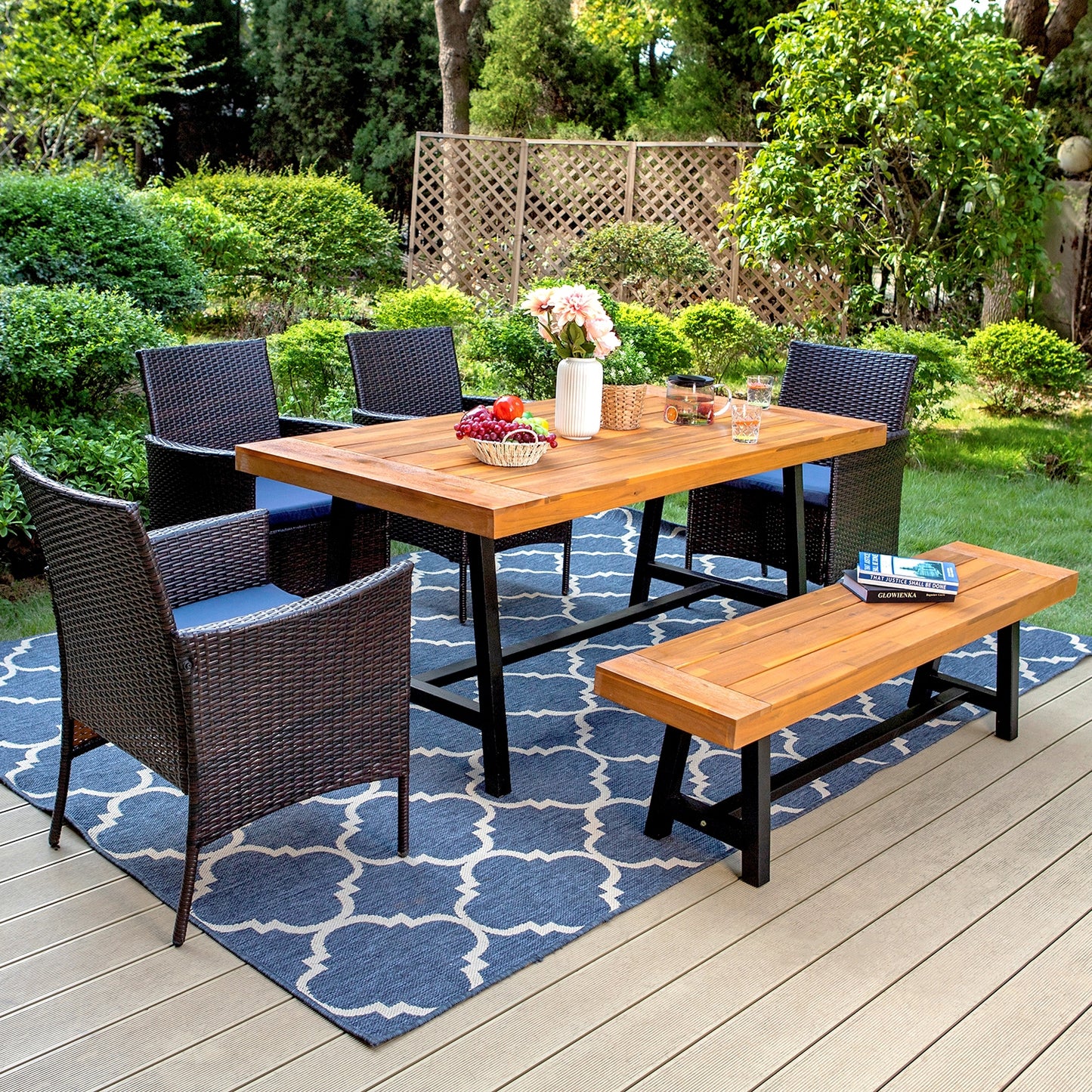 Captiva Designs Outdoor Patio Weatherproof Dining Long Narrow Garden Backless Acacia Wood Bench