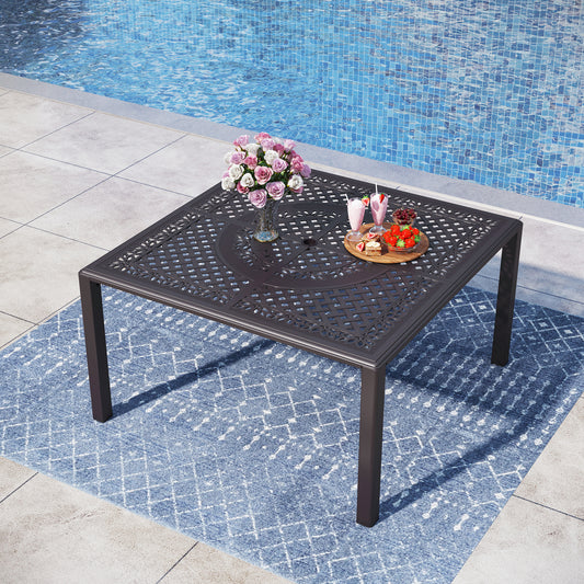 Captiva Designs Outdoor Patio Cast Aluminum Lawn Garden All Weather Engraved Cast-Top Dining Table