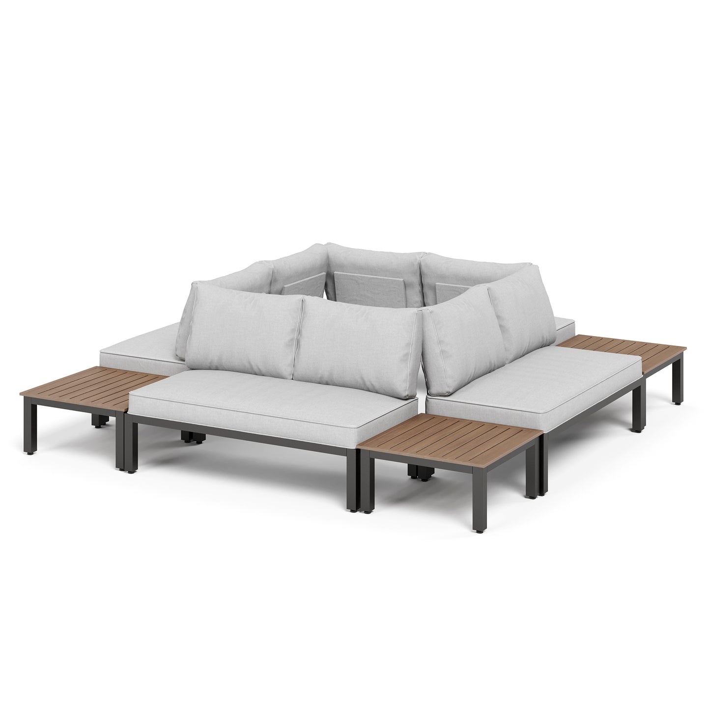 Captiva Designs Outdoor Off-white Conversation Set with Sectional Sofa & Coffee Table & Removable Cushion