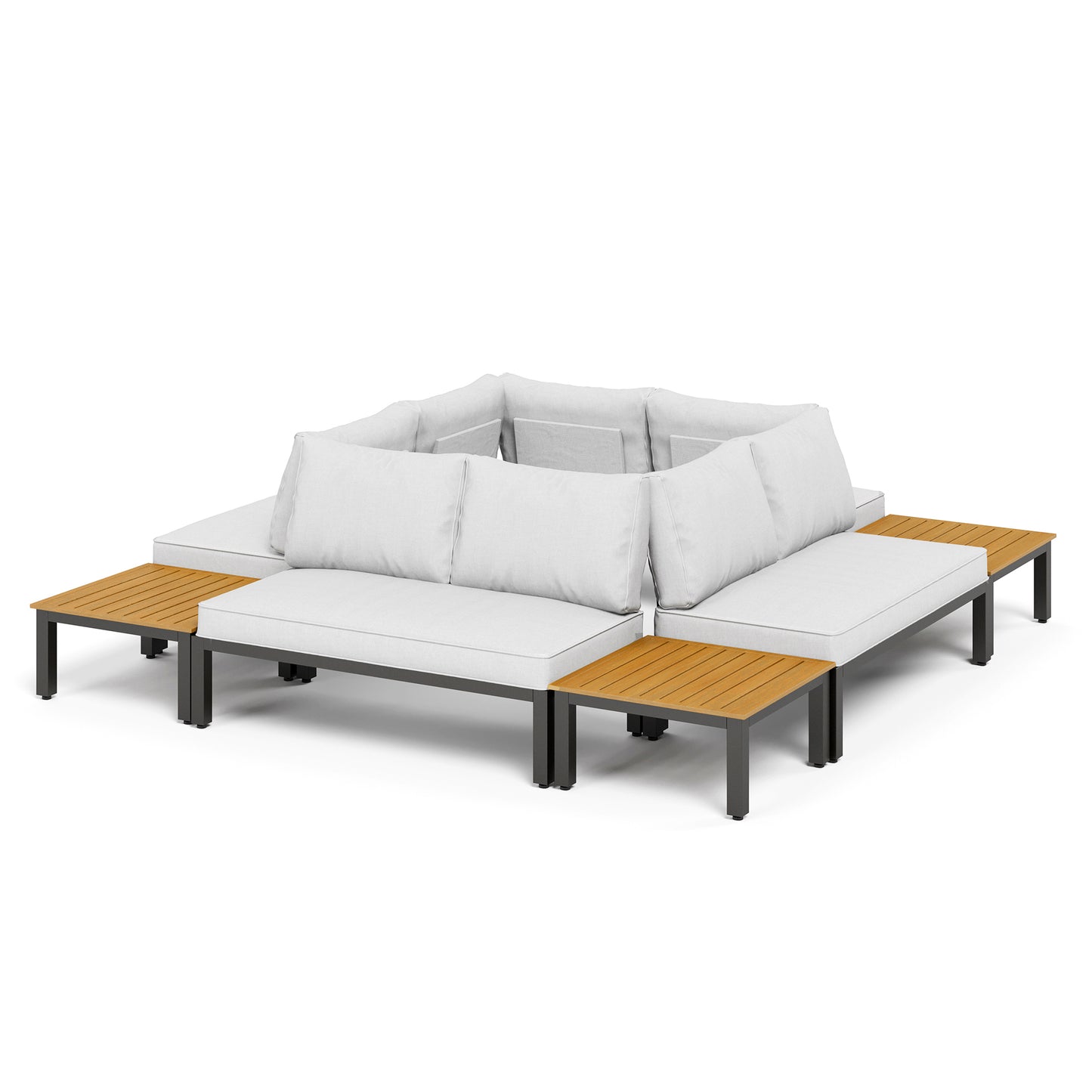Captiva Designs Outdoor Off-white Conversation Set with Sectional Sofa & Coffee Table & Removable Cushion